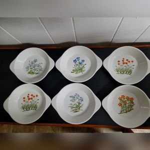 Vtg Individual Casserole Set of 6 with wildflower floral flower painting
